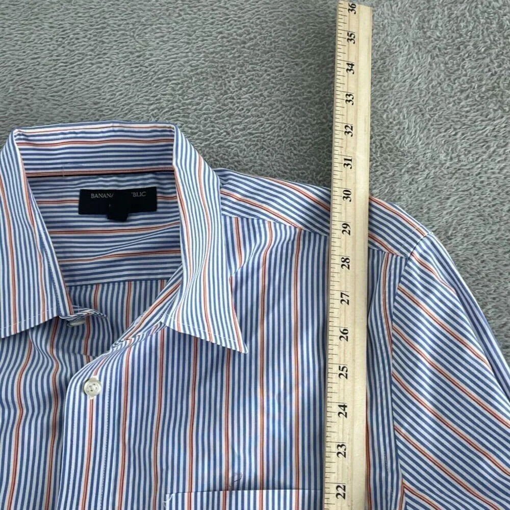 Banana Republic Mens Non-Iron Slim Fit Striped Dress Shirt Size L 0897